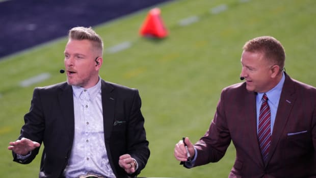 Pat McAfee sitting next to Kirk Herbstreit